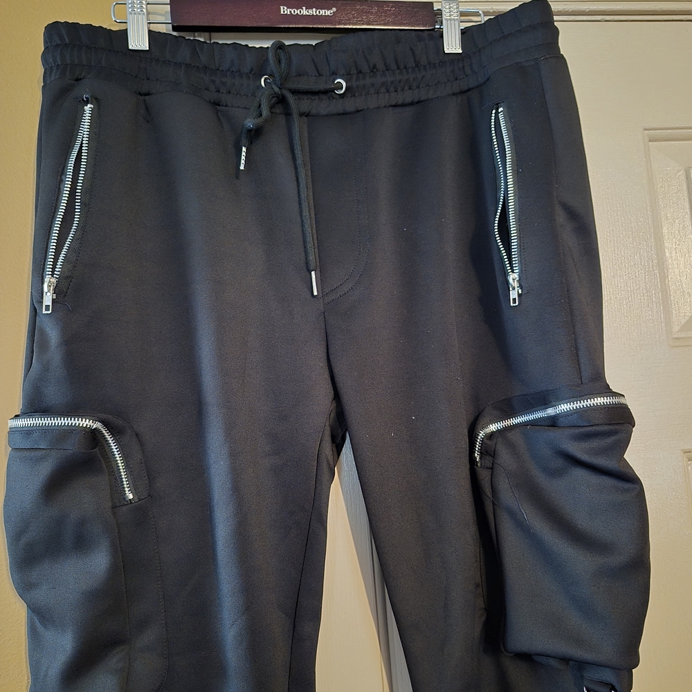 Men's Black Cargo Pants with Zipper Details